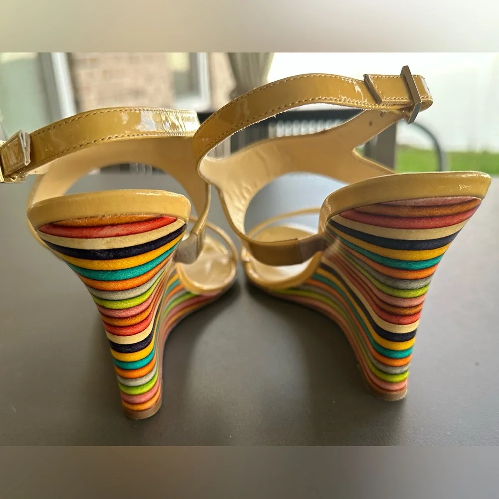 Kate Spade Clume  Beige Rainbow Wedge Sandal -‎ Size 8